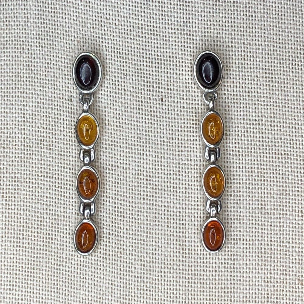 Artisan Multi-Color Amber Drop Dangle Sterling Si… - image 1